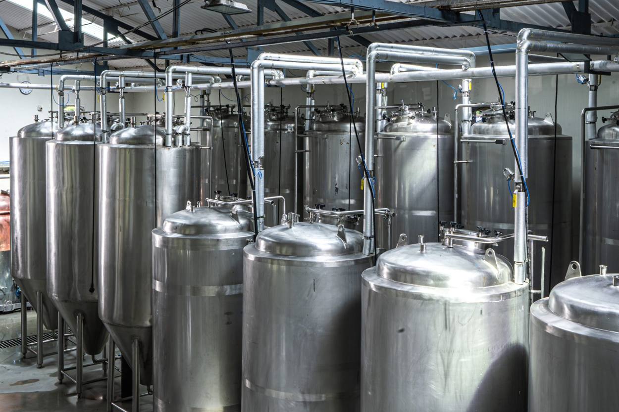 Bright tank hall at the SPH brewery, Bhosari MIDC